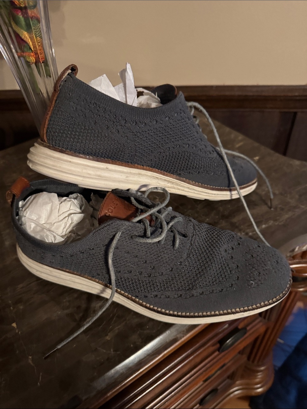 Cole Haan Men's Gray Knit Derbys with Brown Trim